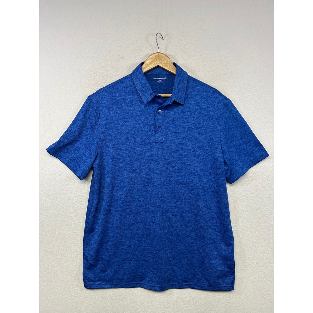 Athleisure Amazon Essentials Mens Large Blue Heathered Performance Polo Shirt